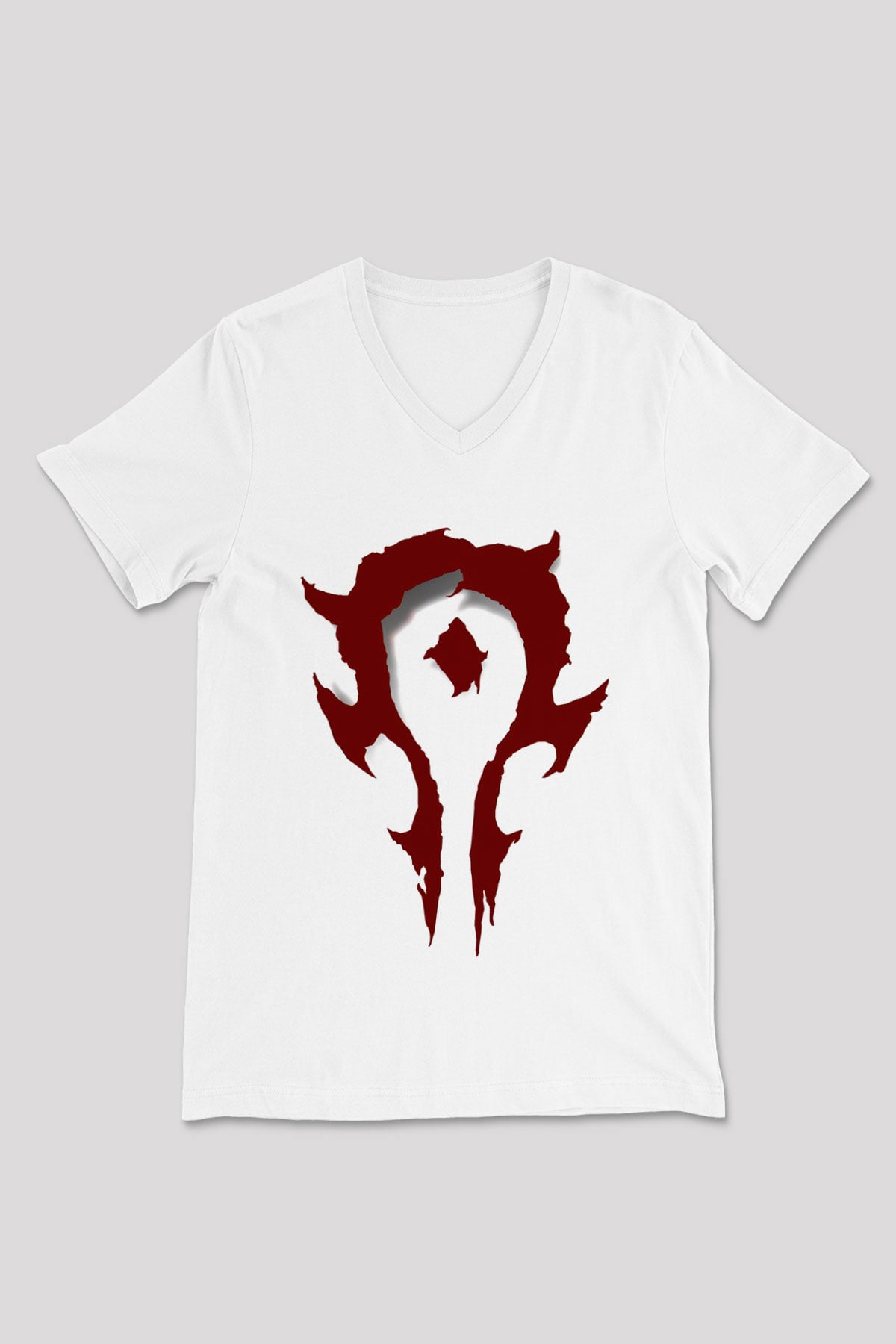 Warcraft Beyaz Unisex V Yaka Tişört T-Shirt