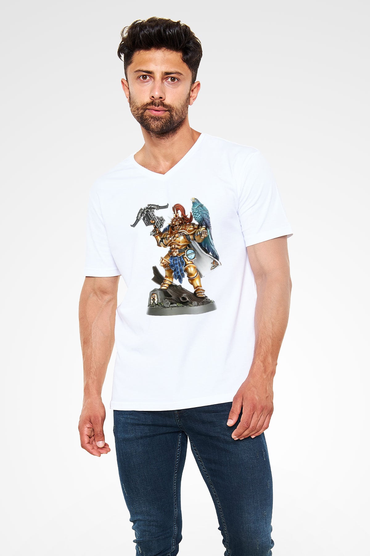 Warhammer Beyaz Unisex V Yaka Tişört