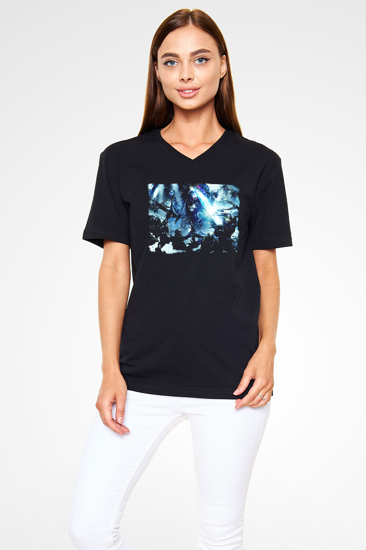 Warhammer Siyah Unisex V Yaka Tişört