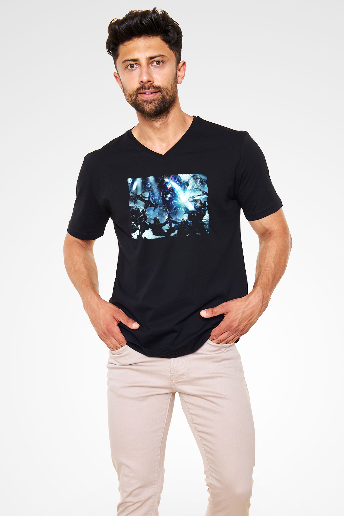 Warhammer Siyah Unisex V Yaka Tişört