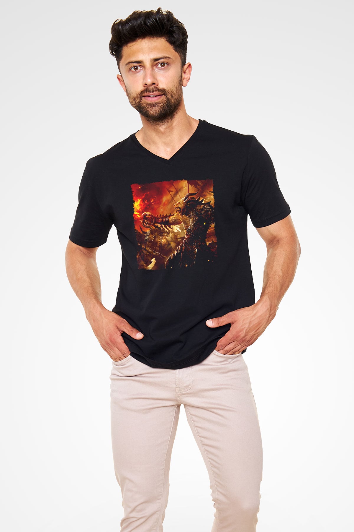 Warhammer Siyah Unisex V Yaka Tişört