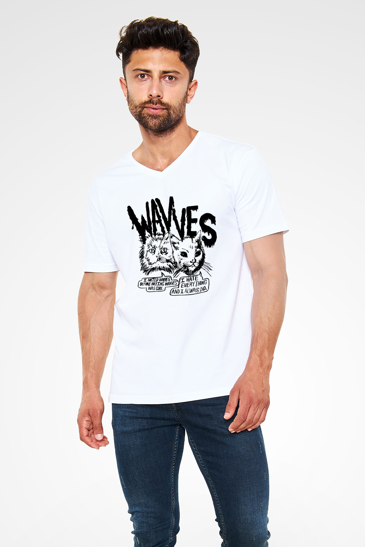 Wavves Beyaz Unisex V Yaka Tişört T-Shirt