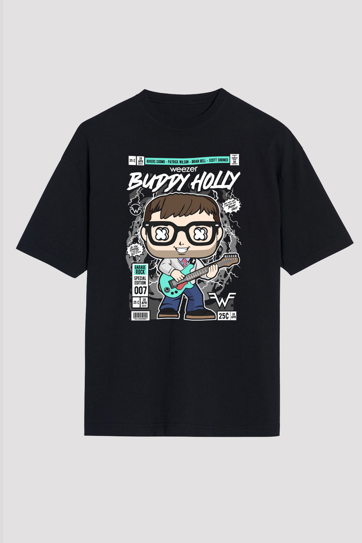 Weezer Baskılı Unisex Siyah Oversize Tişört