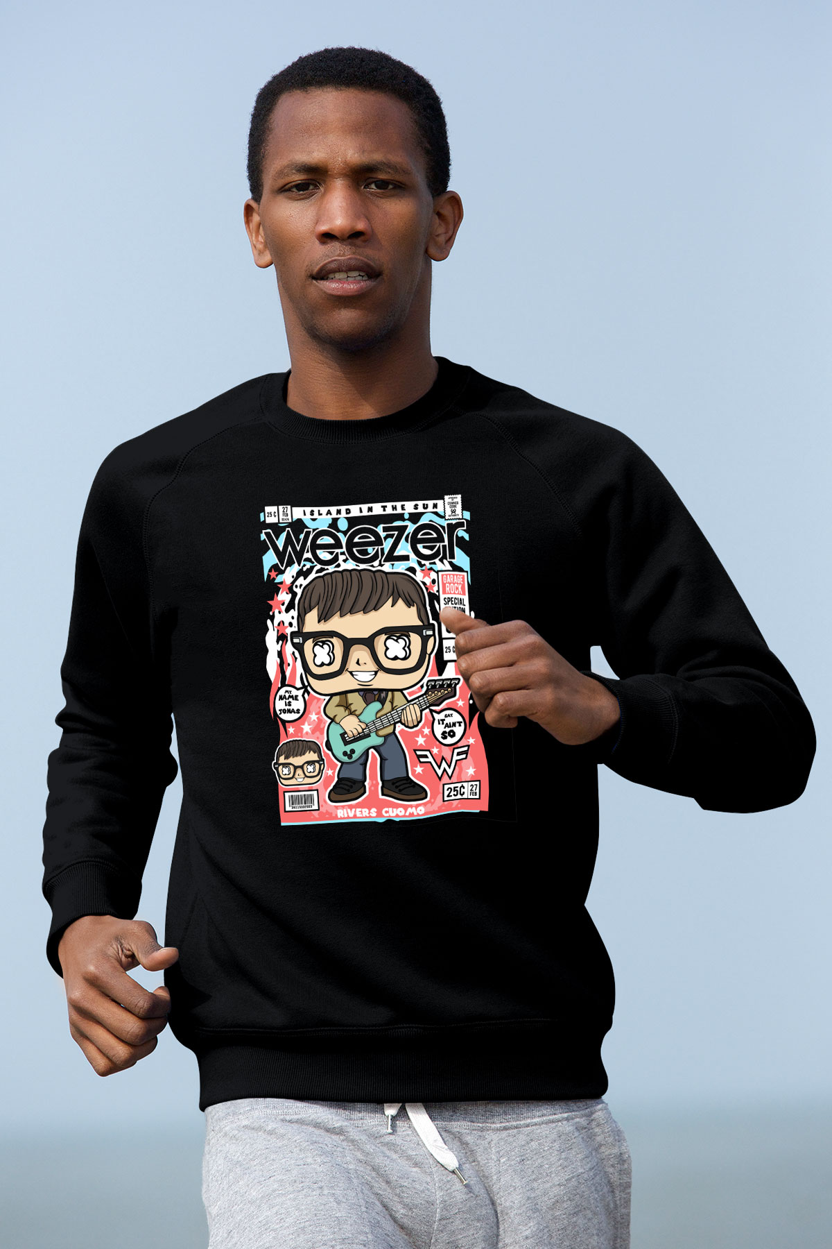 Weezer Baskılı Unisex Siyah Sweatshirt
