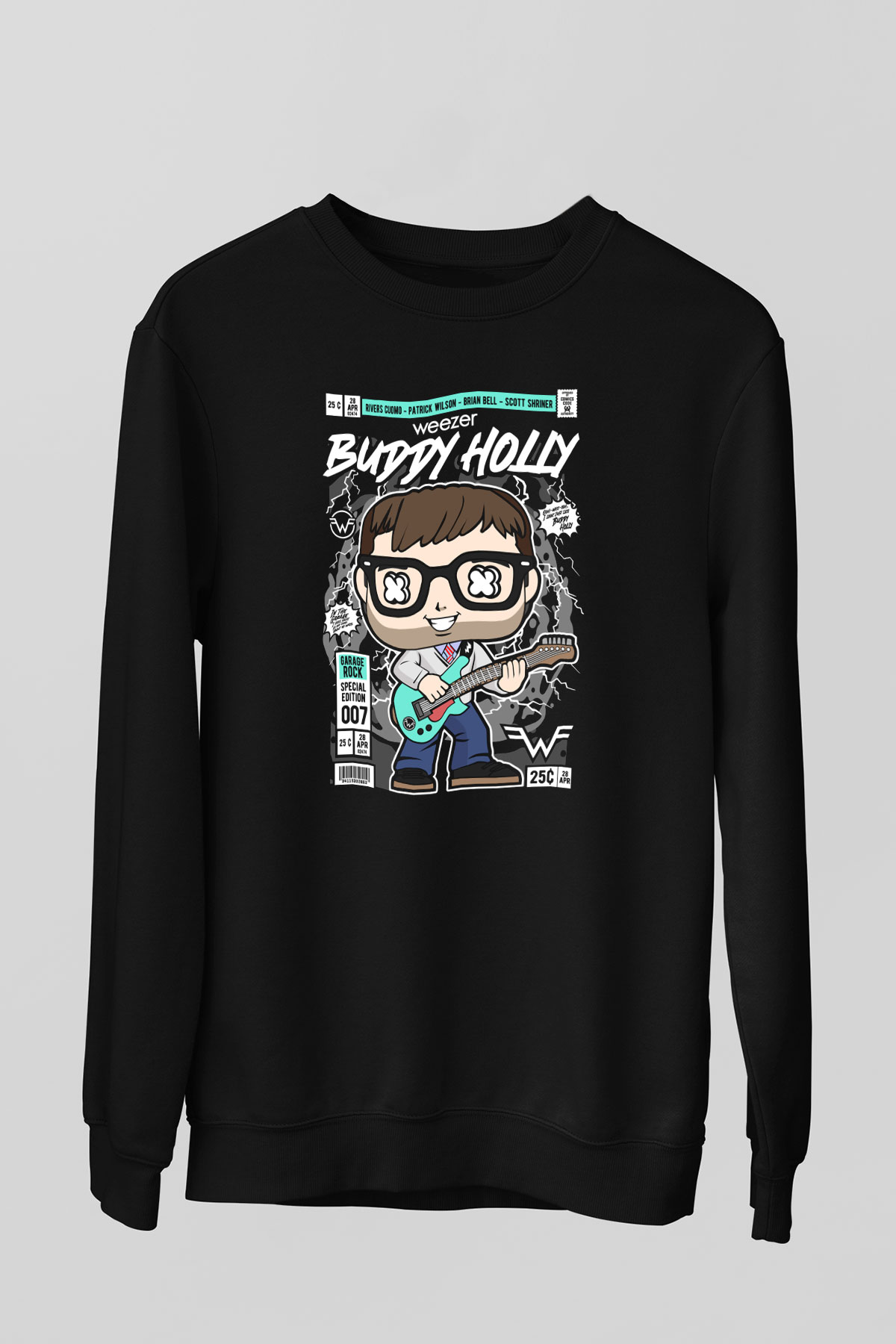 Weezer Baskılı Unisex Siyah Sweatshirt