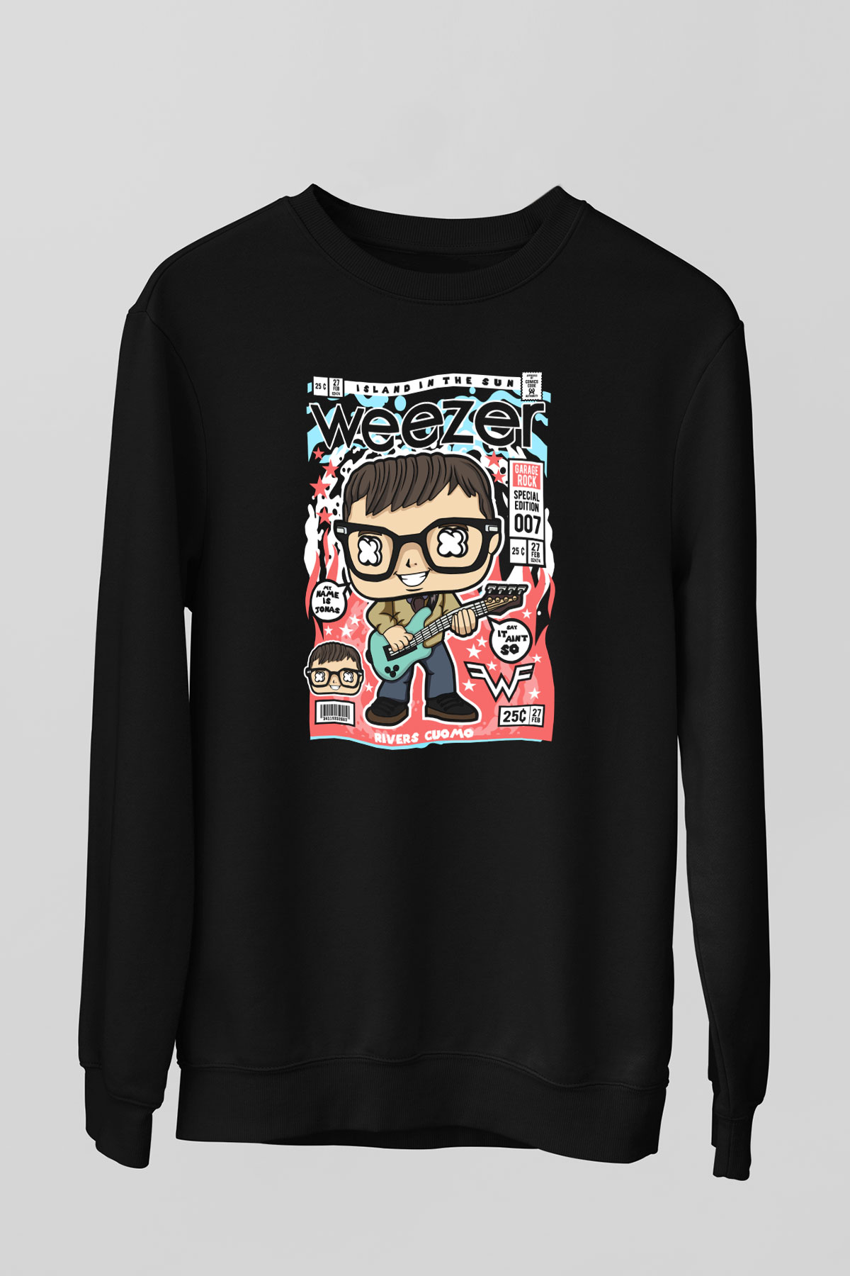 Weezer Baskılı Unisex Siyah Sweatshirt
