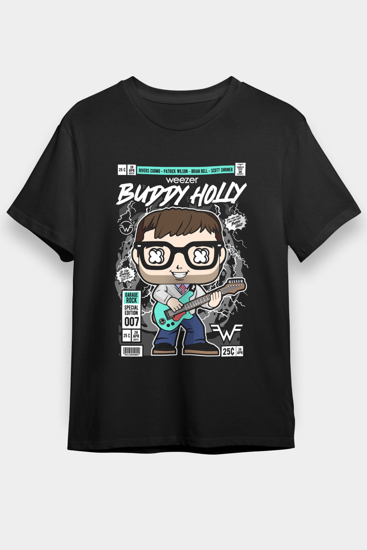 Weezer Baskılı Unisex Siyah Tişört