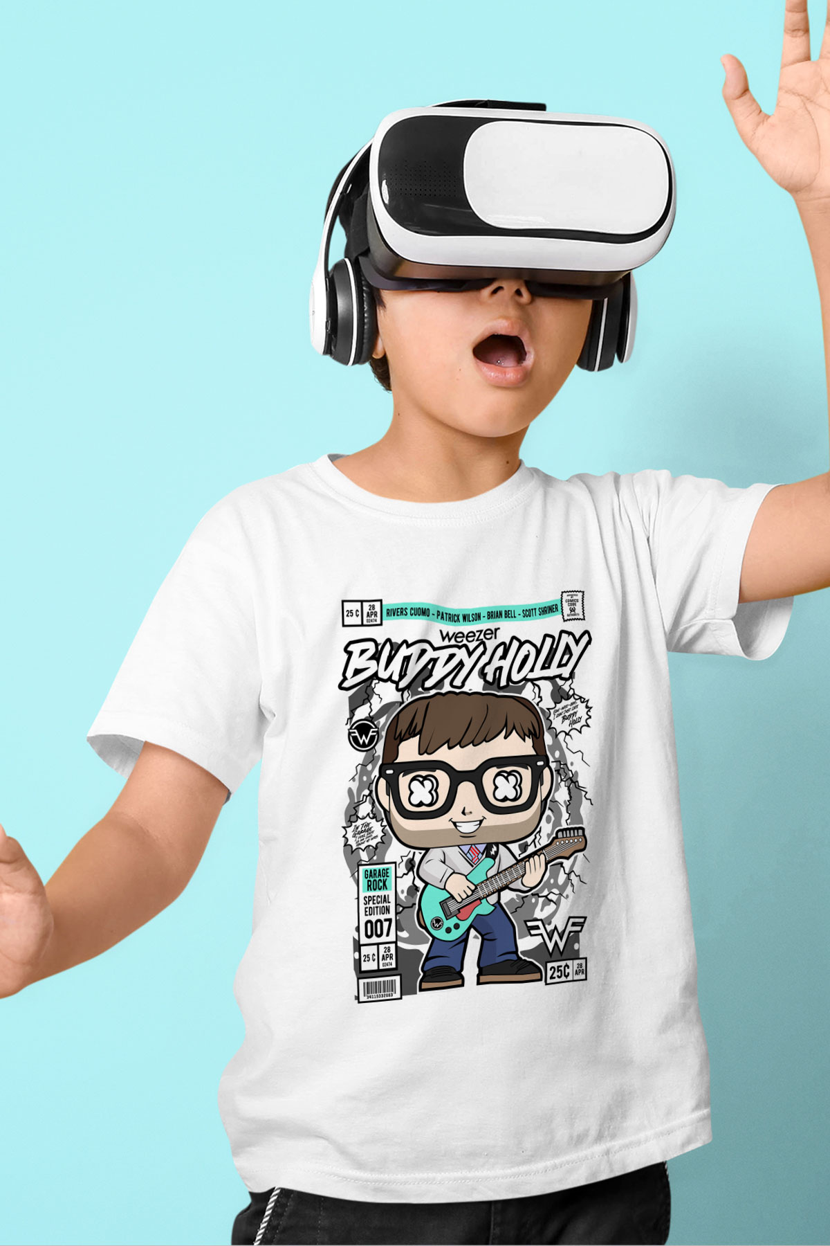 Weezer Buddy Holly Baskılı Unisex Beyaz Çocuk Tişört