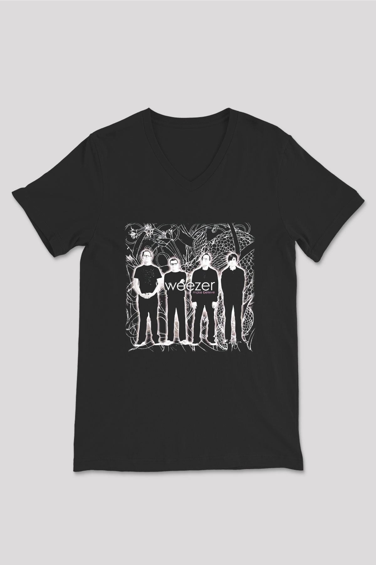 Weezer Siyah Unisex V Yaka Tişört T-Shirt