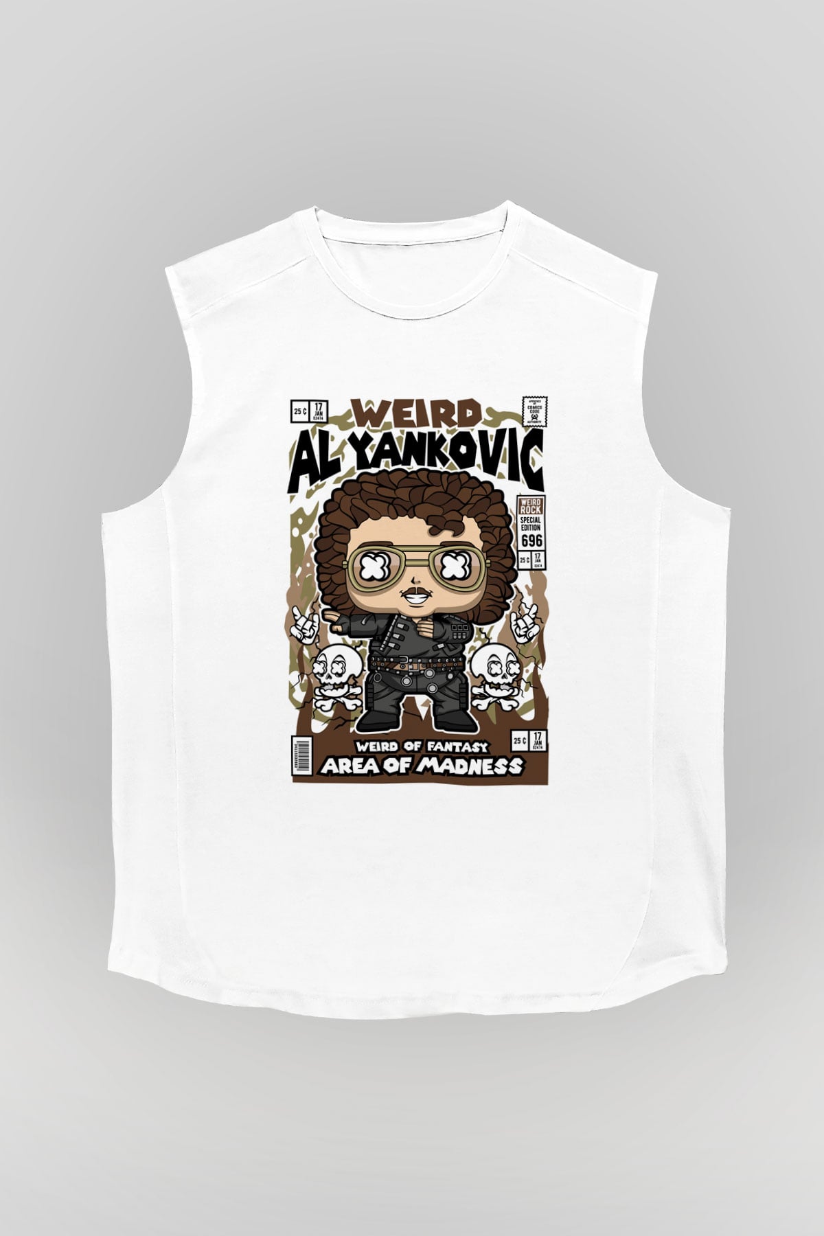 Weird Al Yankovic Baskılı Unisex Beyaz Kolsuz Tişört