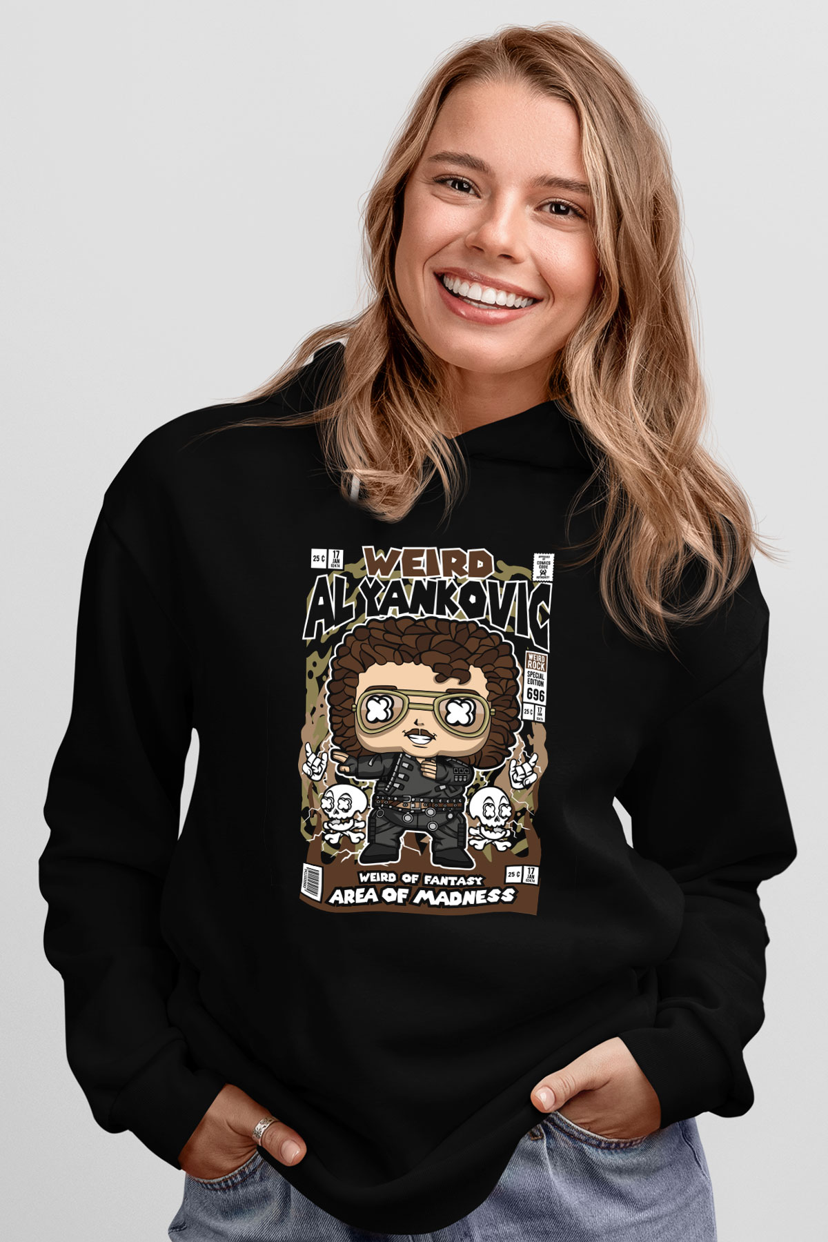 Weird Al Yankovic Baskılı Unisex Siyah Hoodie