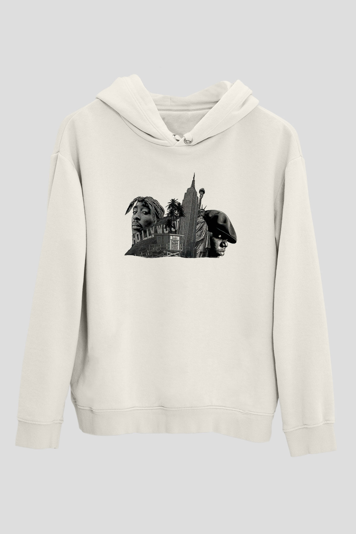 West Side Connection Baskılı Beyaz Unisex Kapüşonlu Sweatshirt