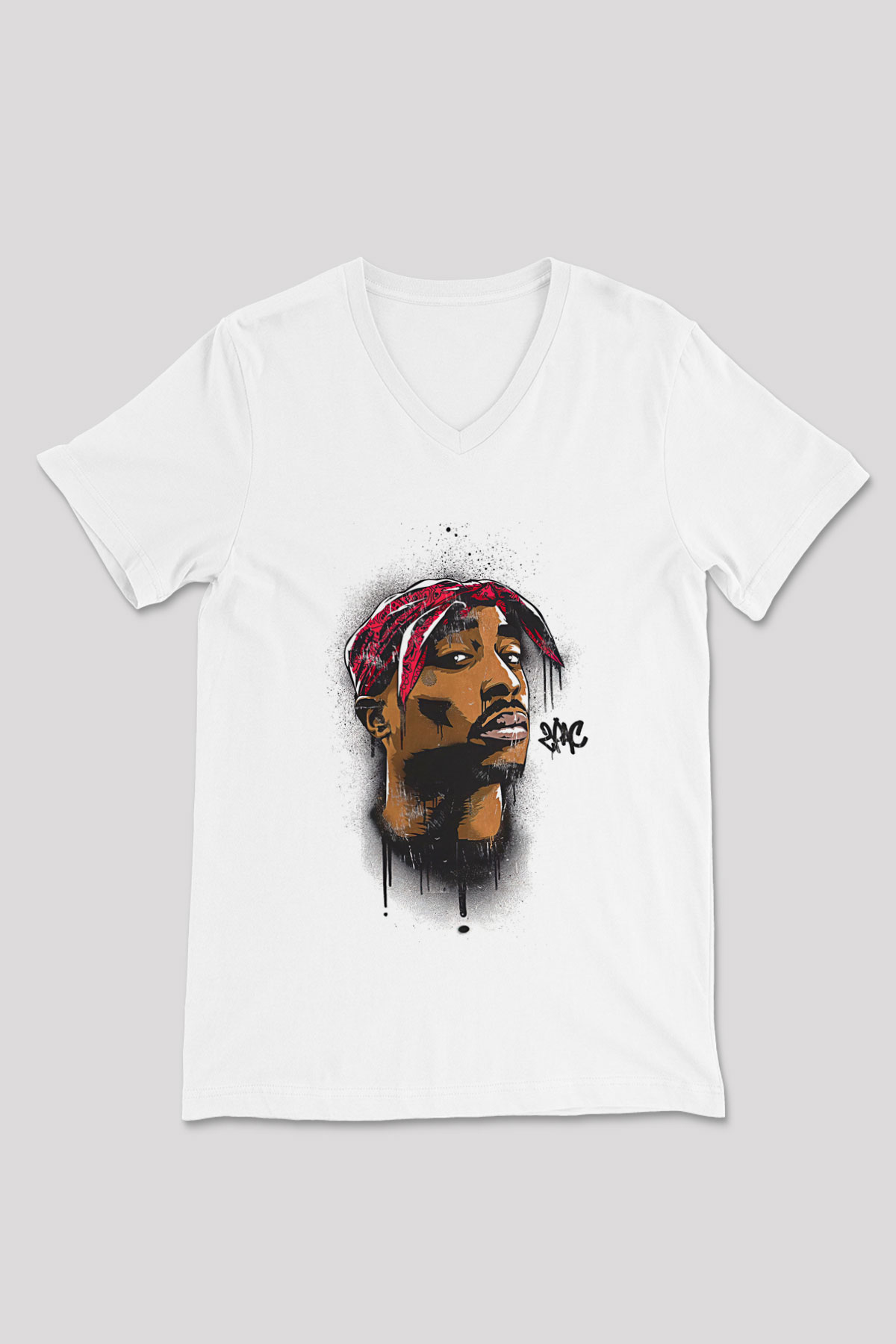 West Side Connection Baskılı Beyaz Unisex V Yaka Tişört - Tshirt