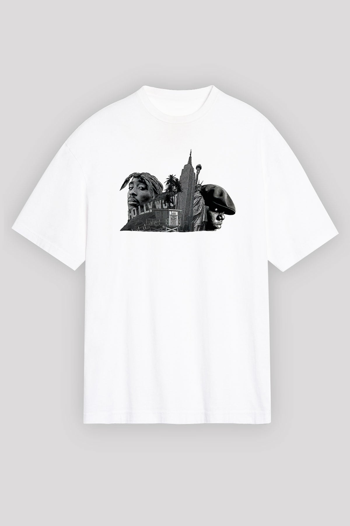 West Side Connection Baskılı Beyaz Unisex Oversize Tişört - Tshirt