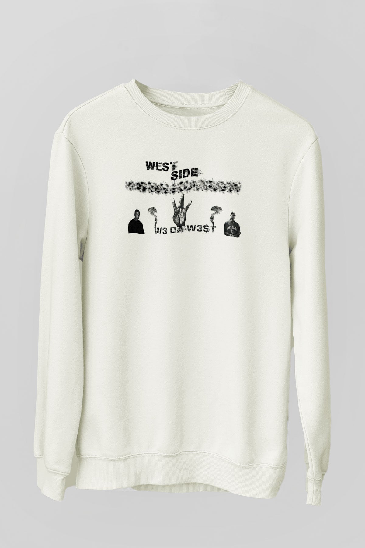 West Side Connection Baskılı Beyaz Unisex Sweatshirt