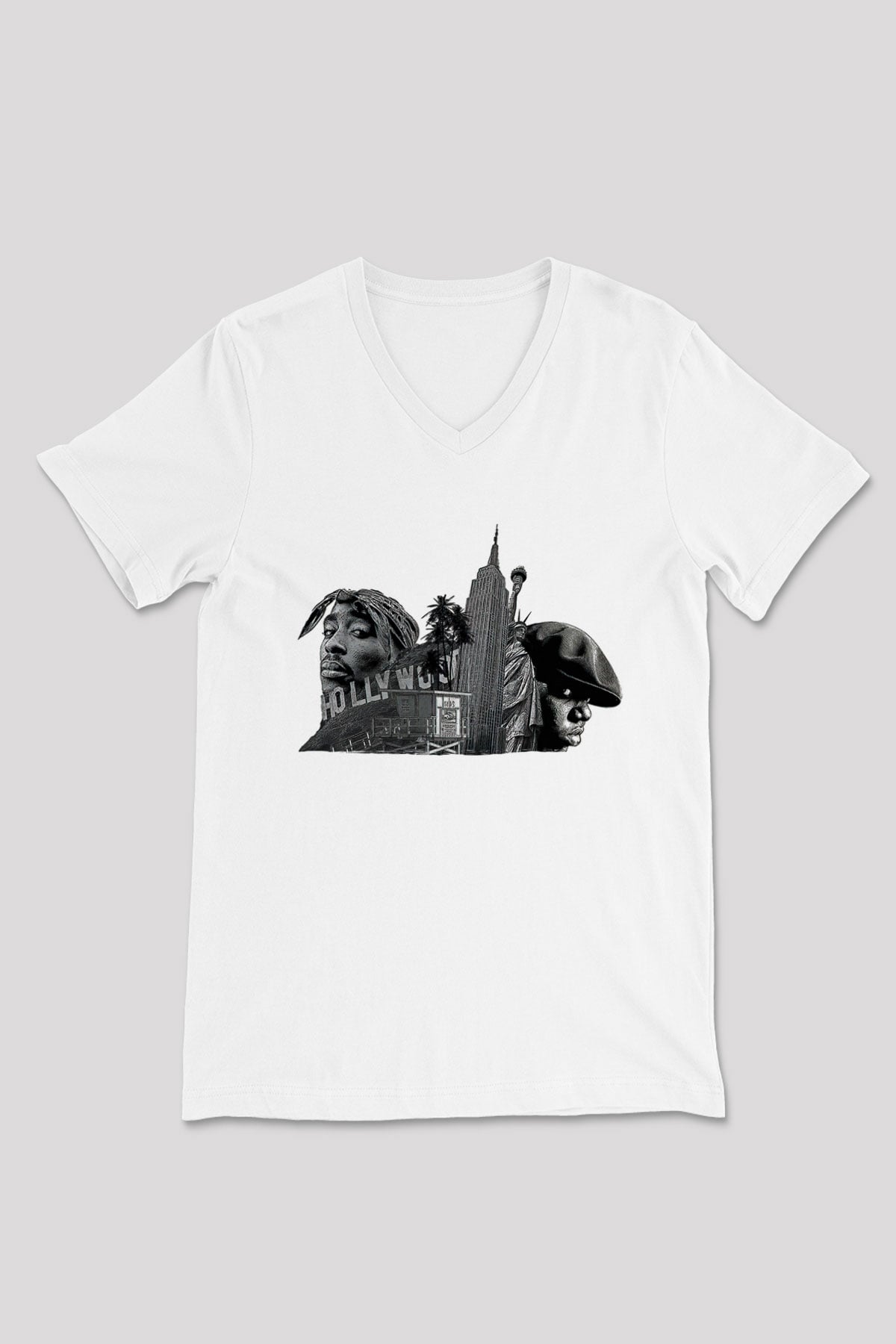 West Side Connection Baskılı Beyaz Unisex V Yaka Tişört - Tshirt