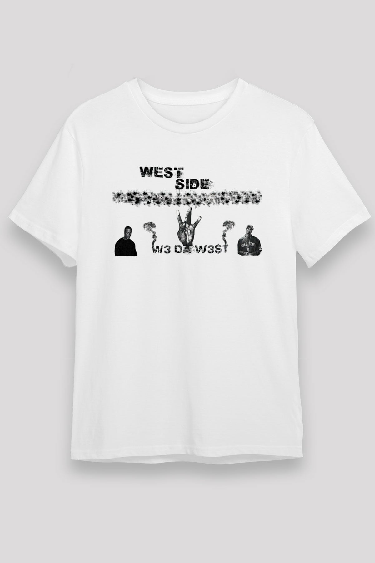 West Side Connection Baskılı Unisex Beyaz Tişört - Tshirt