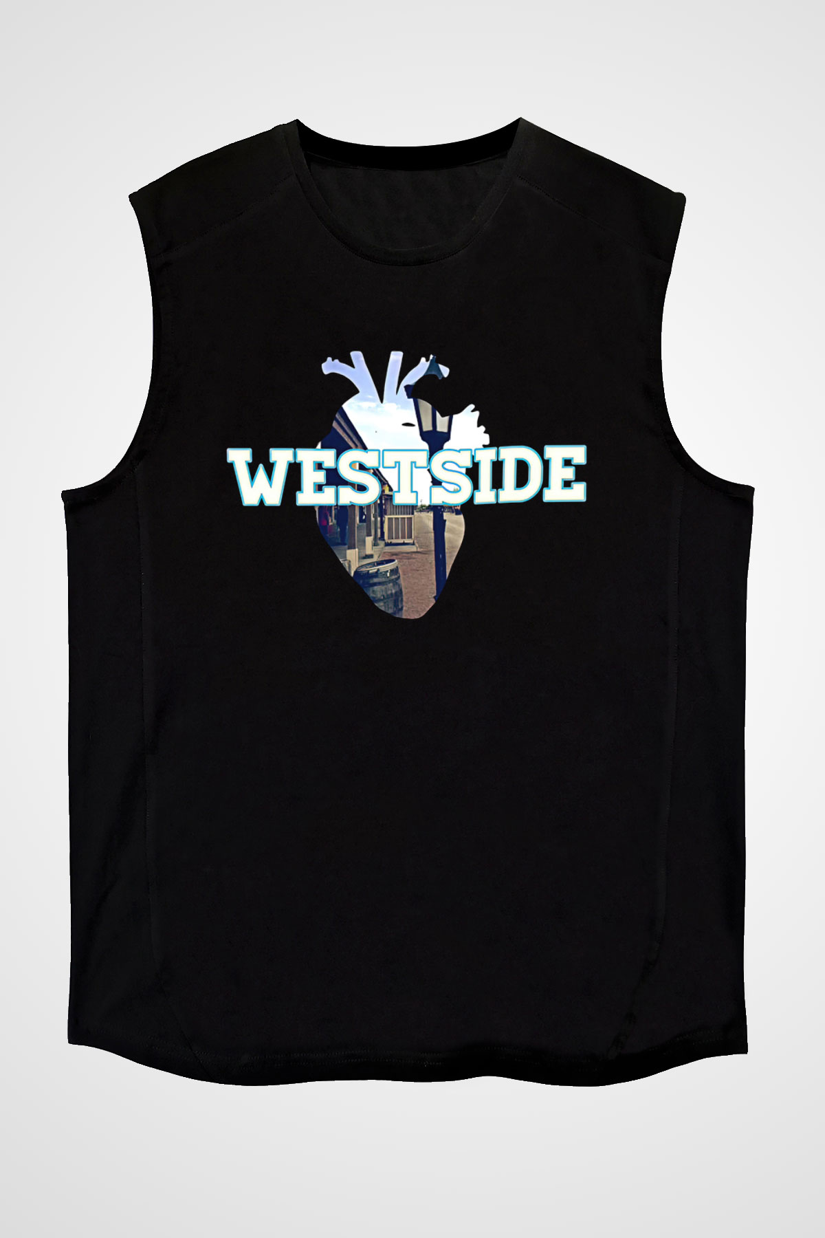 West Side Connection Baskılı Unisex Siyah Kolsuz Tişört - Tshirt
