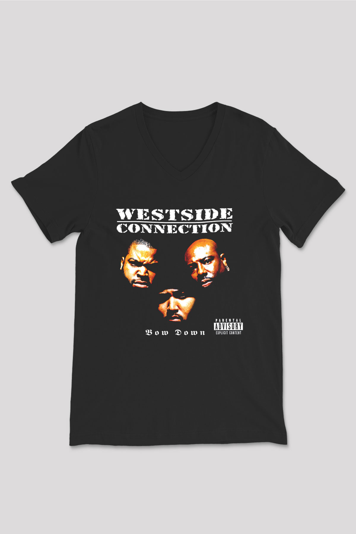 West Side Connection Baskılı Unisex Siyah V Yaka Tişört - Tshirt