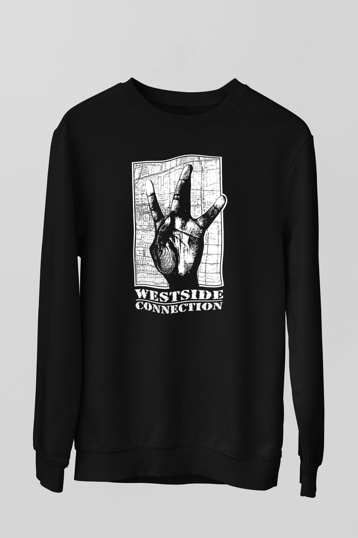 West Side Connection Baskılı Unisex Siyah Sweatshirt