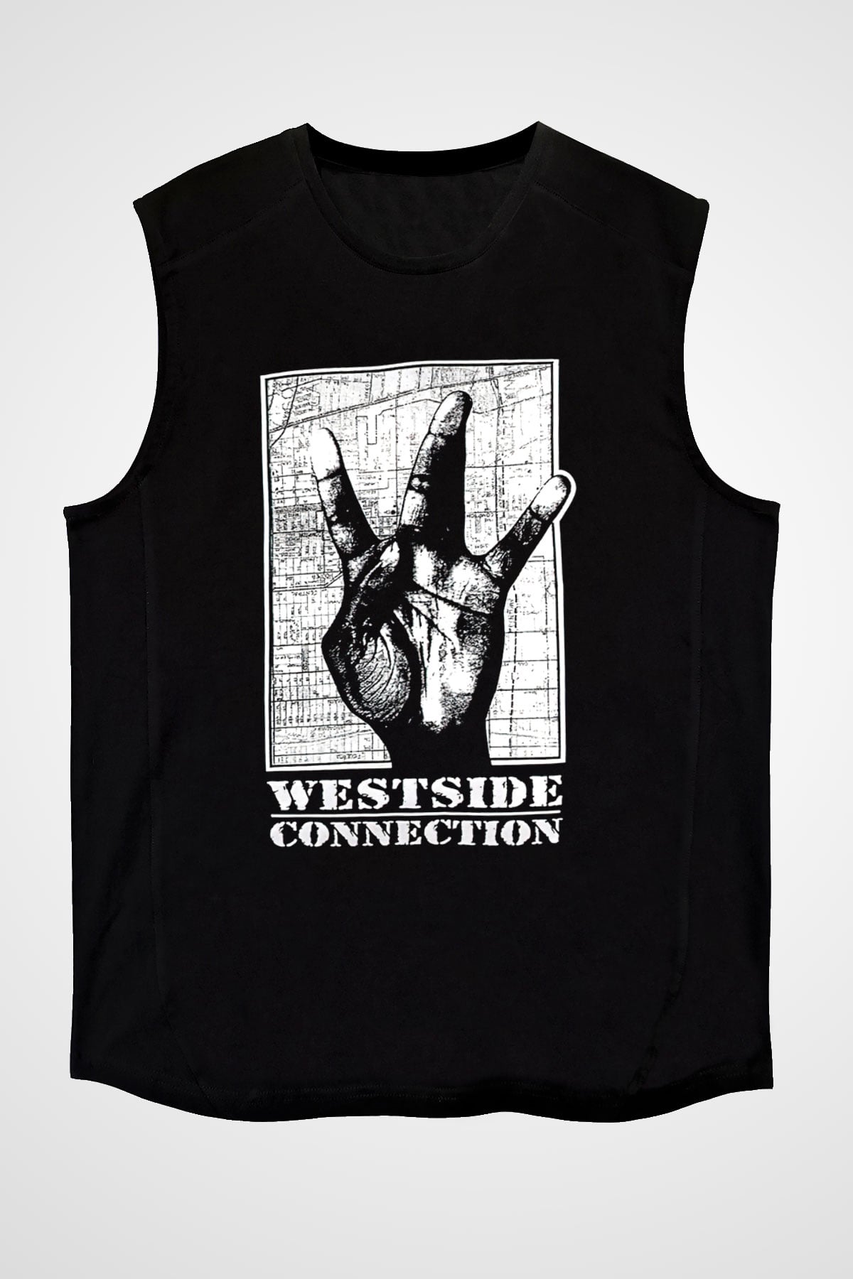 West Side Connection Baskılı Unisex Siyah Kolsuz Tişört - Tshirt