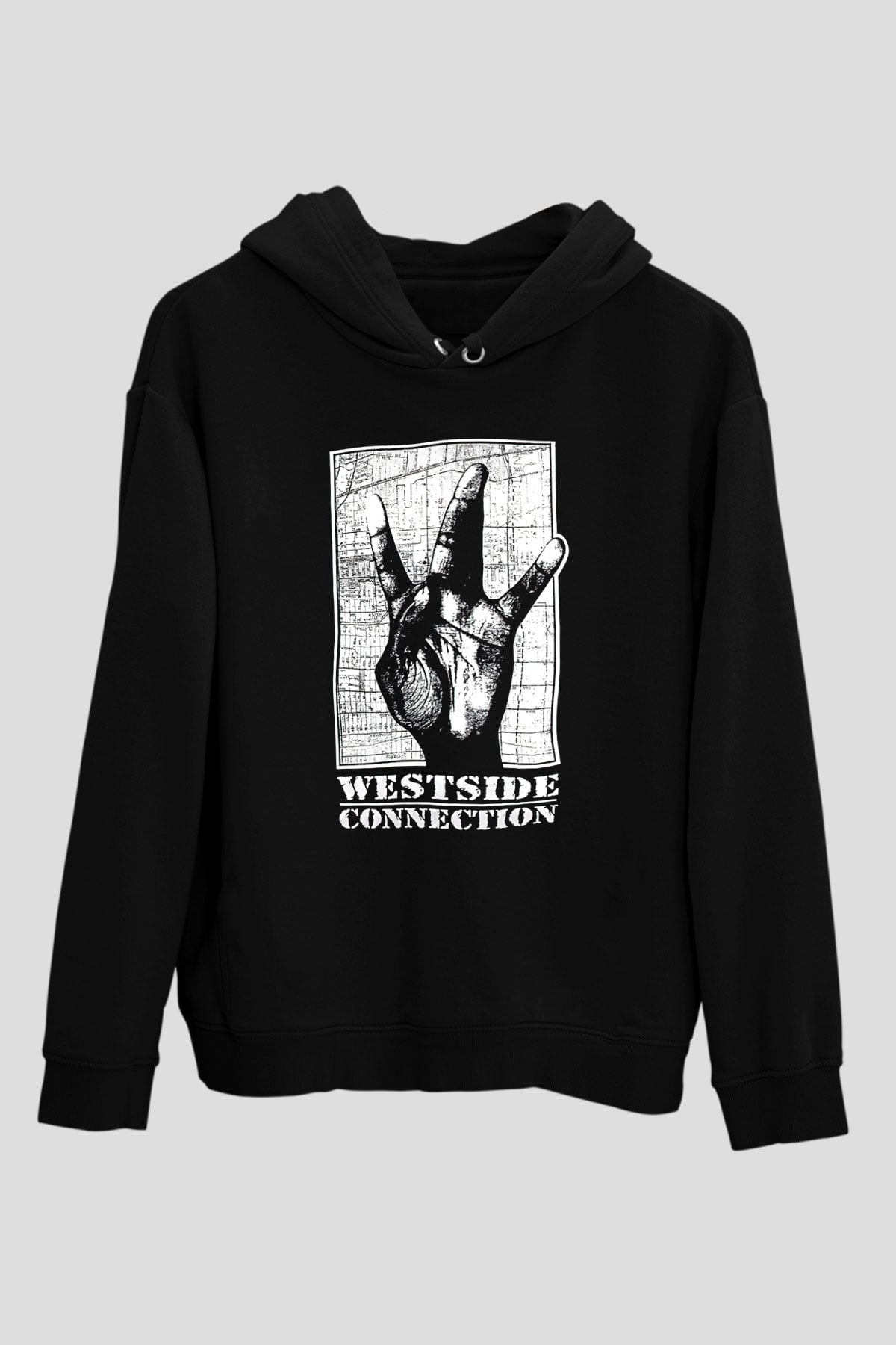 West Side Connection Baskılı Unisex Siyah Hoodie