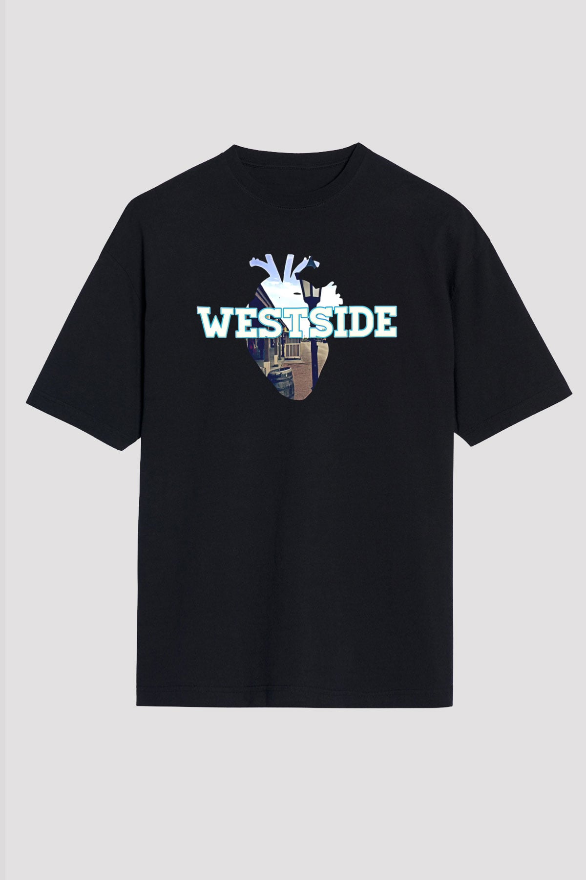 West Side Connection Baskılı Unisex Siyah Oversize Tişört - Tshirt