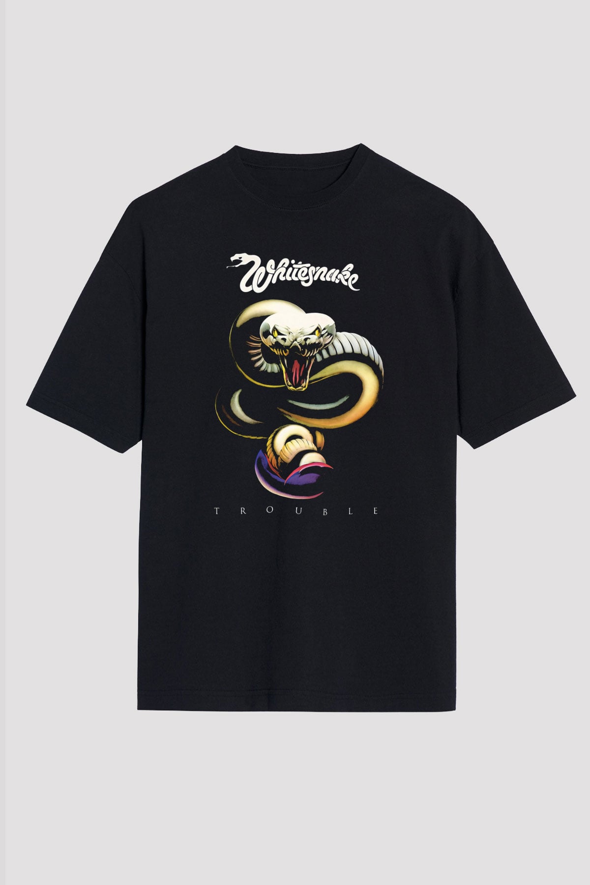 Whitesnake Baskılı Unisex Siyah Oversize Tişört - Tshirt