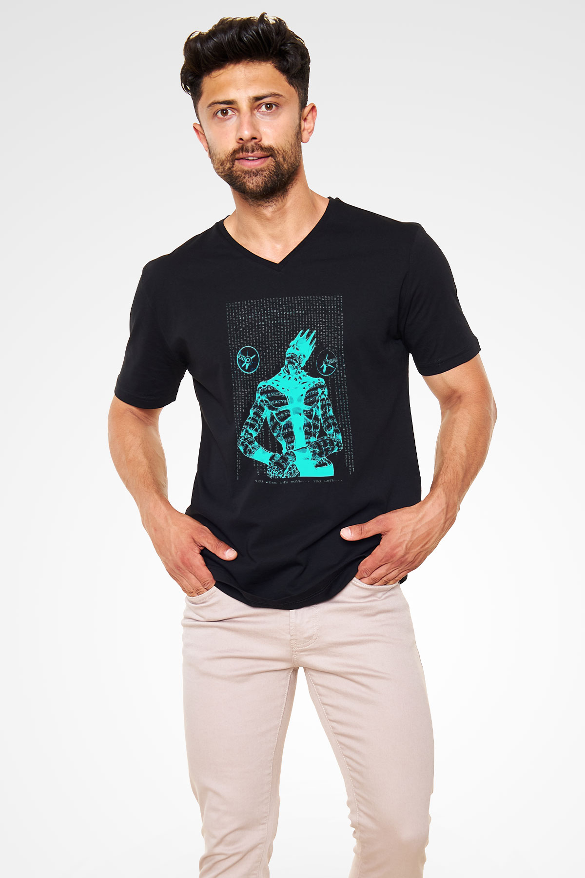 Whitesnake Baskılı Unisex Siyah V Yaka Tişört - Tshirt