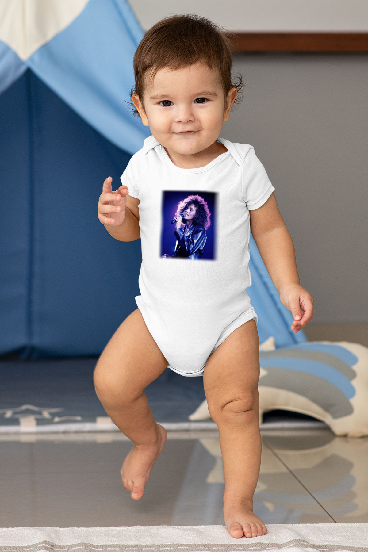 Whitney Houston Baskılı Beyaz Unisex Bebek Body - Zıbın