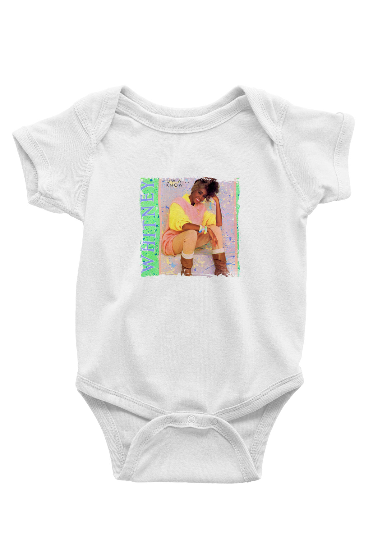 Whitney Houston Baskılı Unisex Beyaz Bebek Body - Zıbın