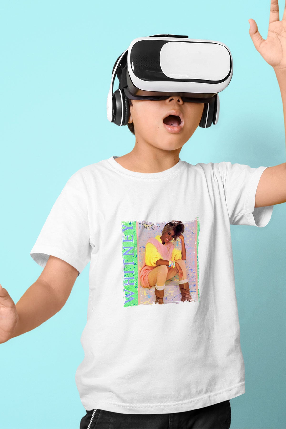 Whitney Houston Baskılı Unisex Beyaz Çocuk Tişört
