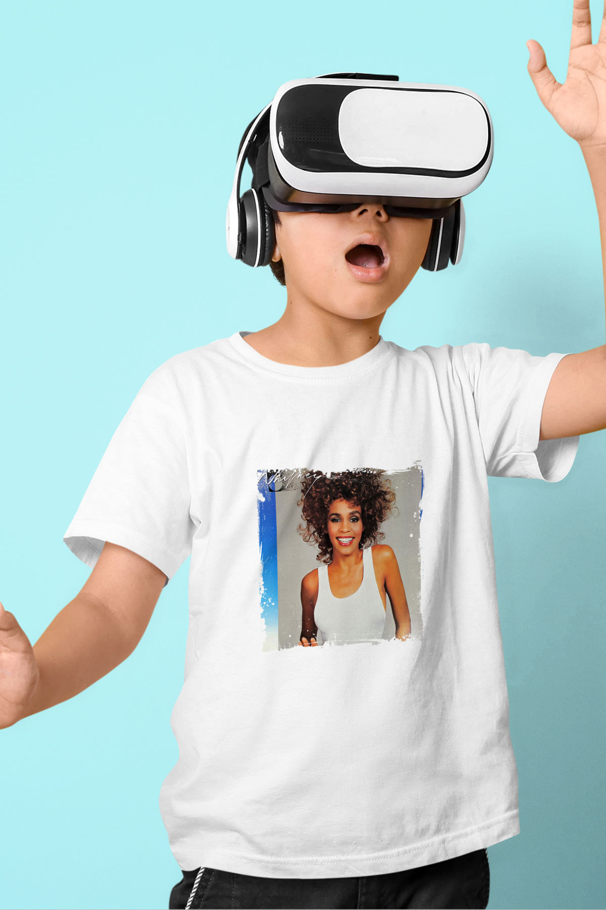 Whitney Houston Baskılı Unisex Beyaz Çocuk Tişört