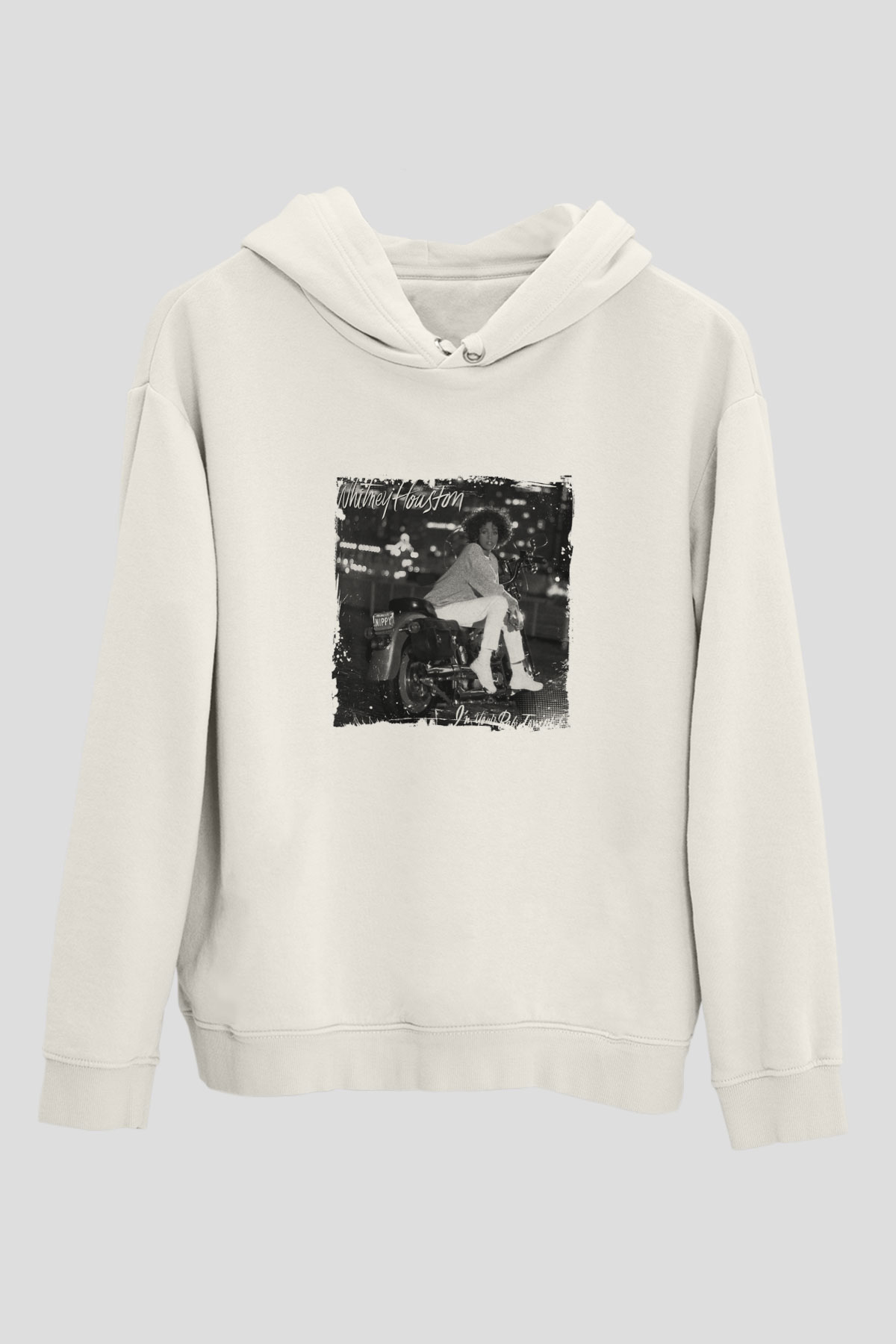 Whitney Houston Baskılı Unisex Beyaz Kapüşonlu Sweatshirt