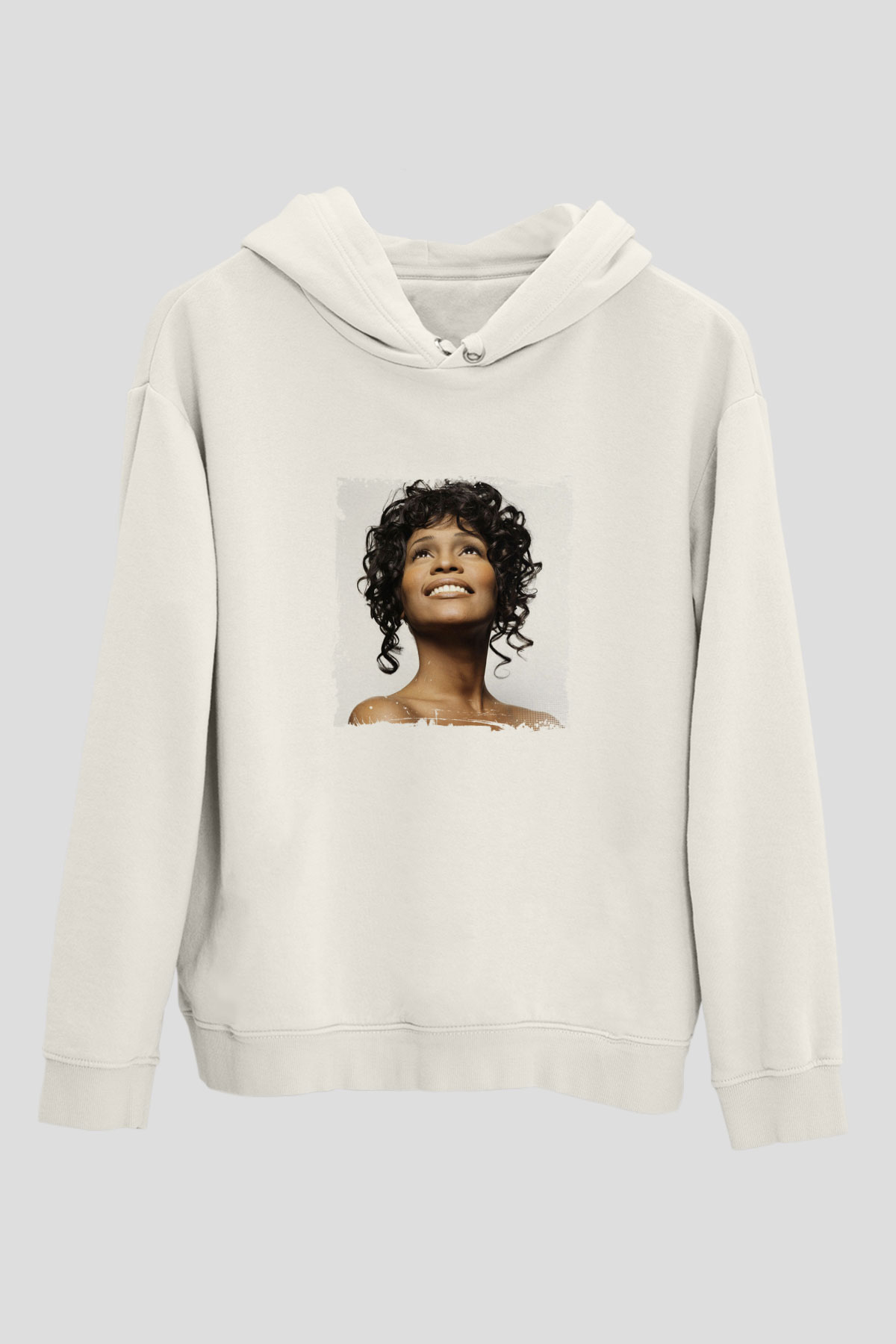 Whitney Houston Baskılı Unisex Beyaz Kapüşonlu Sweatshirt