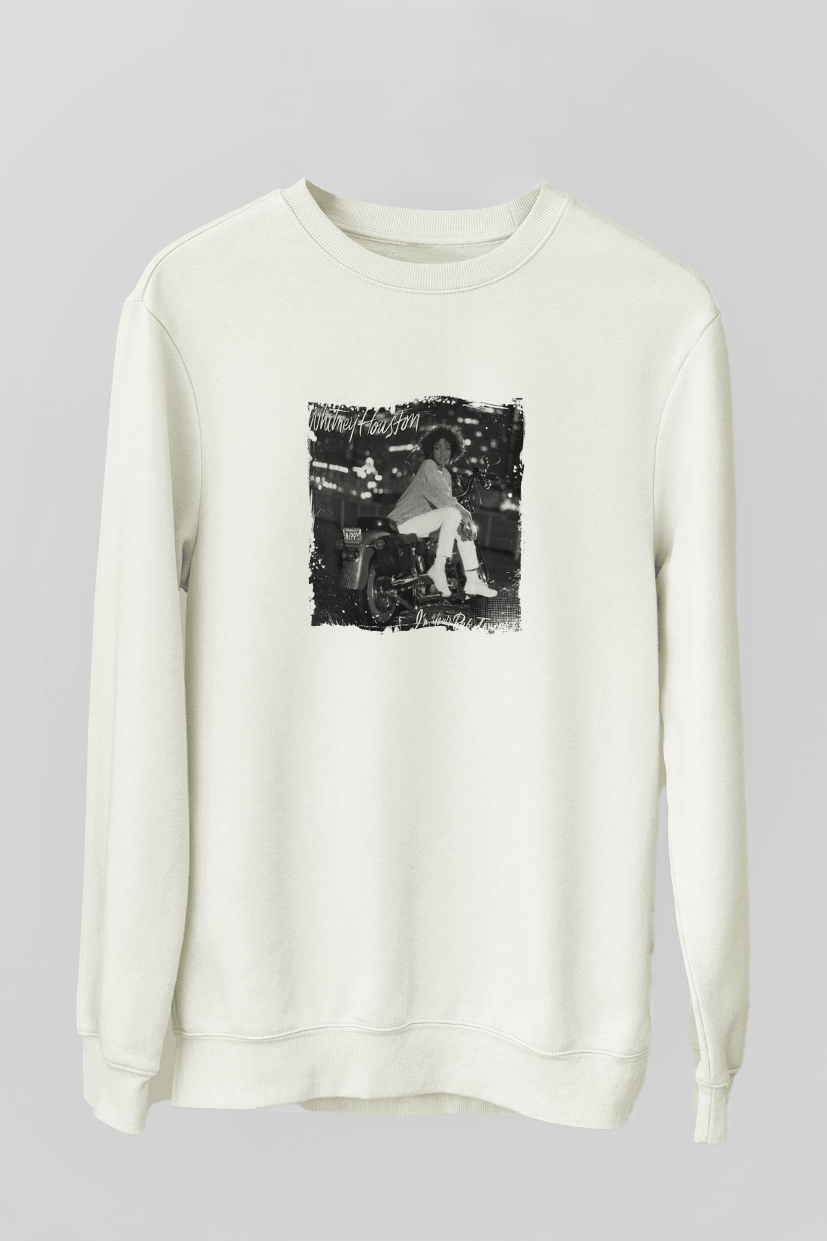 Whitney Houston Baskılı Unisex Beyaz Sweatshirt