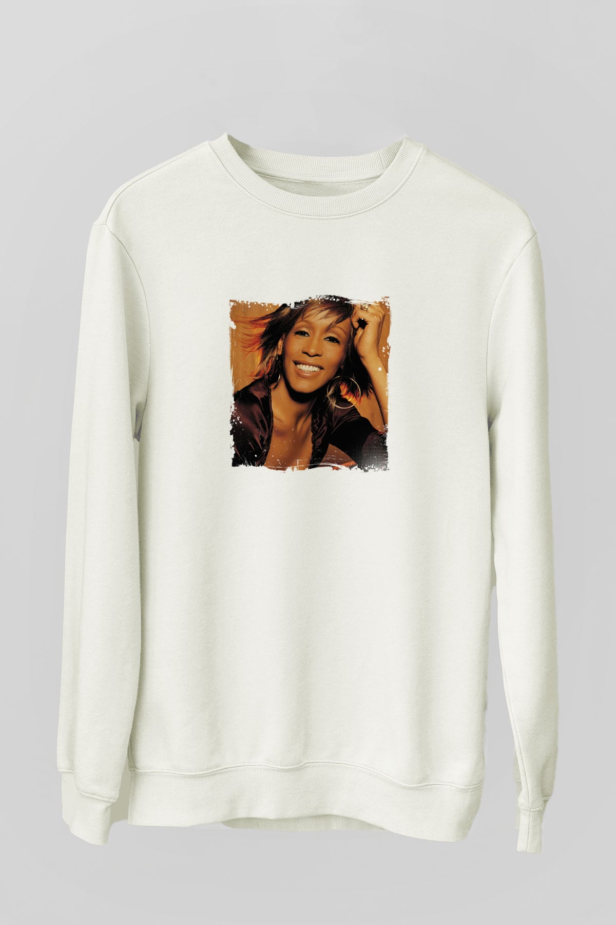 Whitney Houston Baskılı Unisex Beyaz Sweatshirt