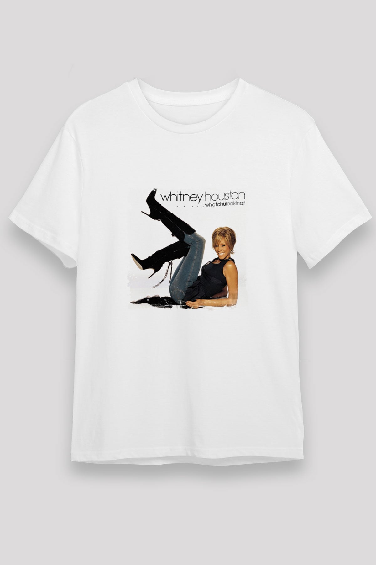 Whitney Houston Baskılı Unisex Beyaz Tişört