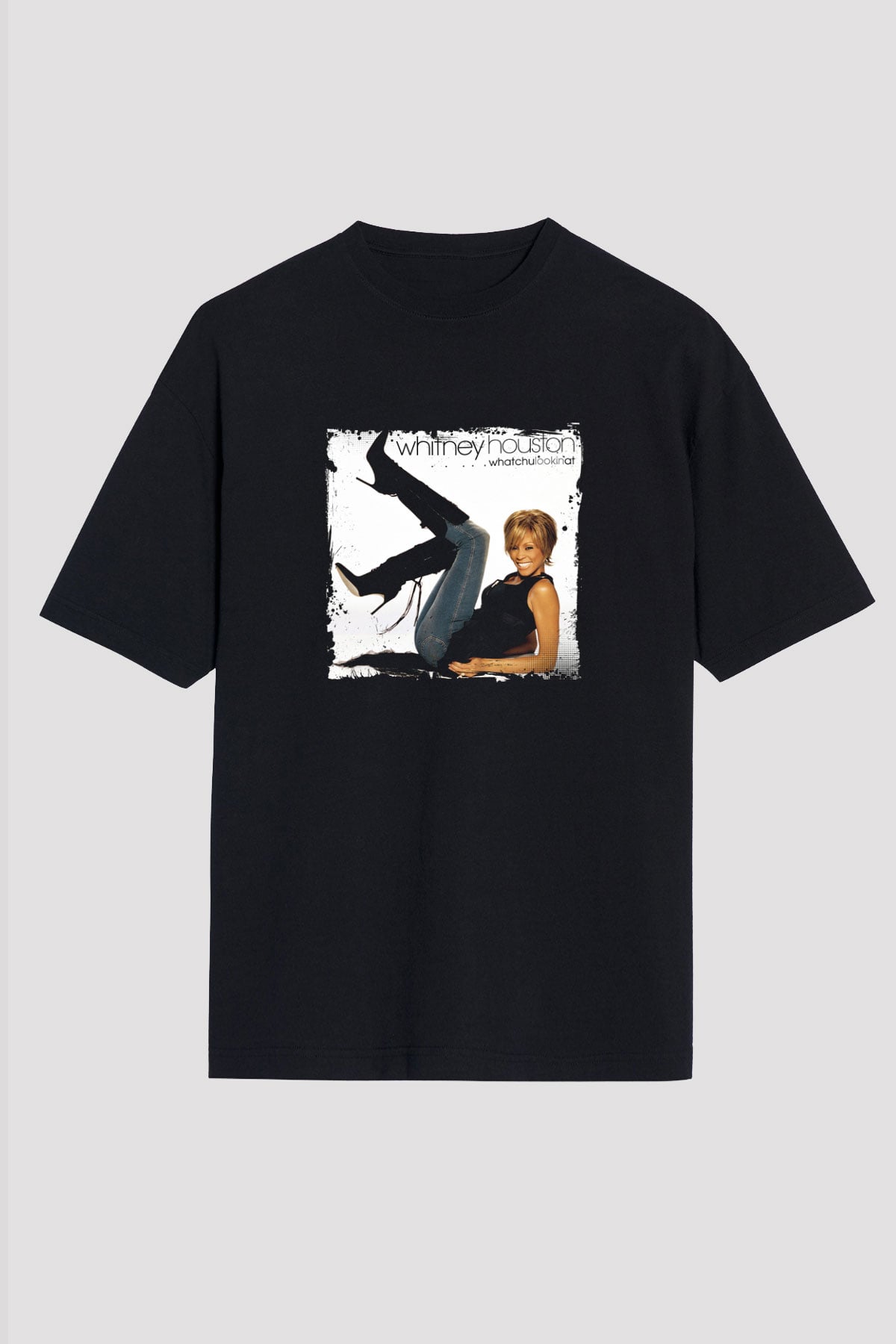Whitney Houston Baskılı Unisex Oversize Siyah Tişört