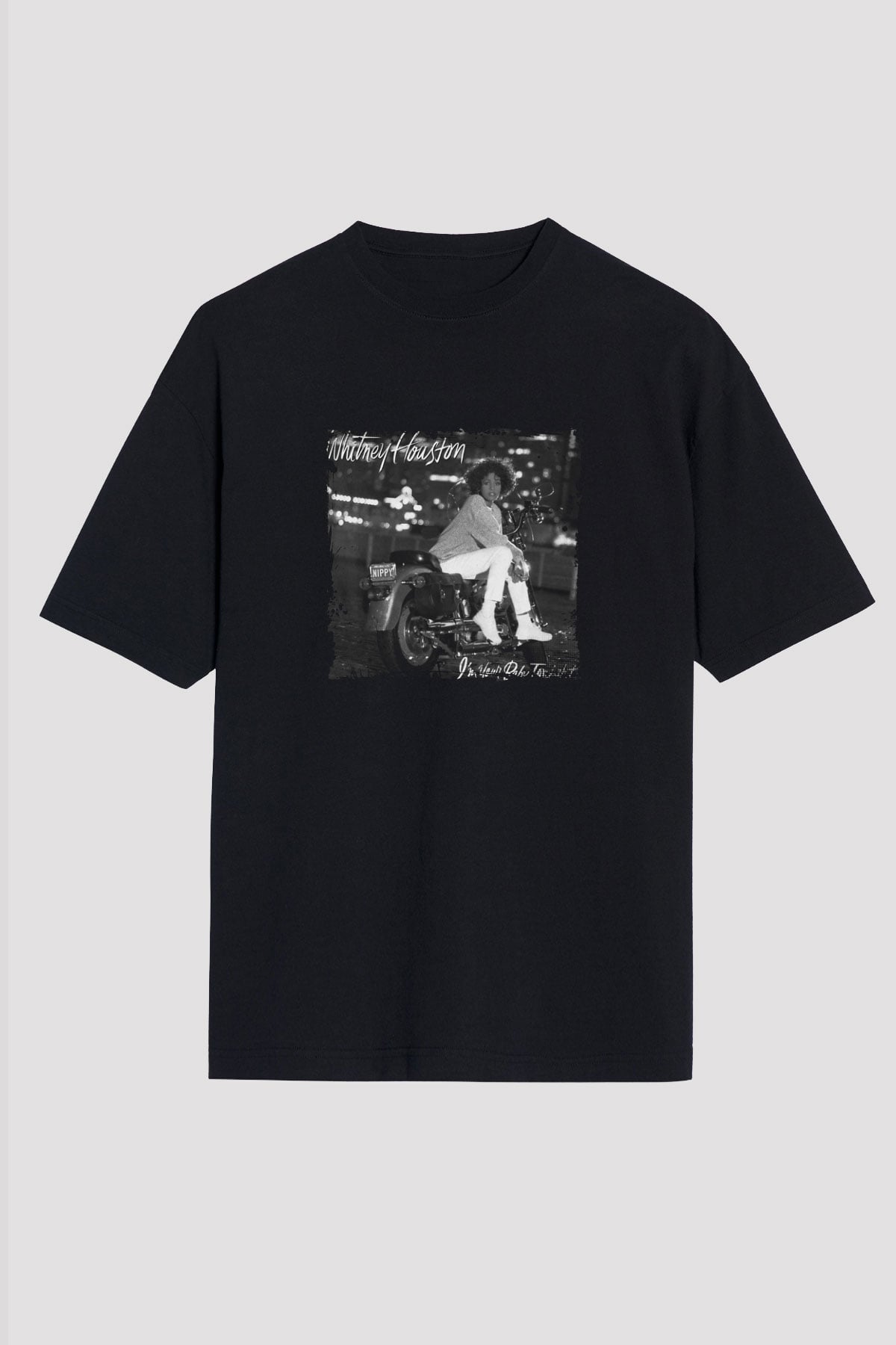 Whitney Houston Baskılı Unisex Oversize Siyah Tişört
