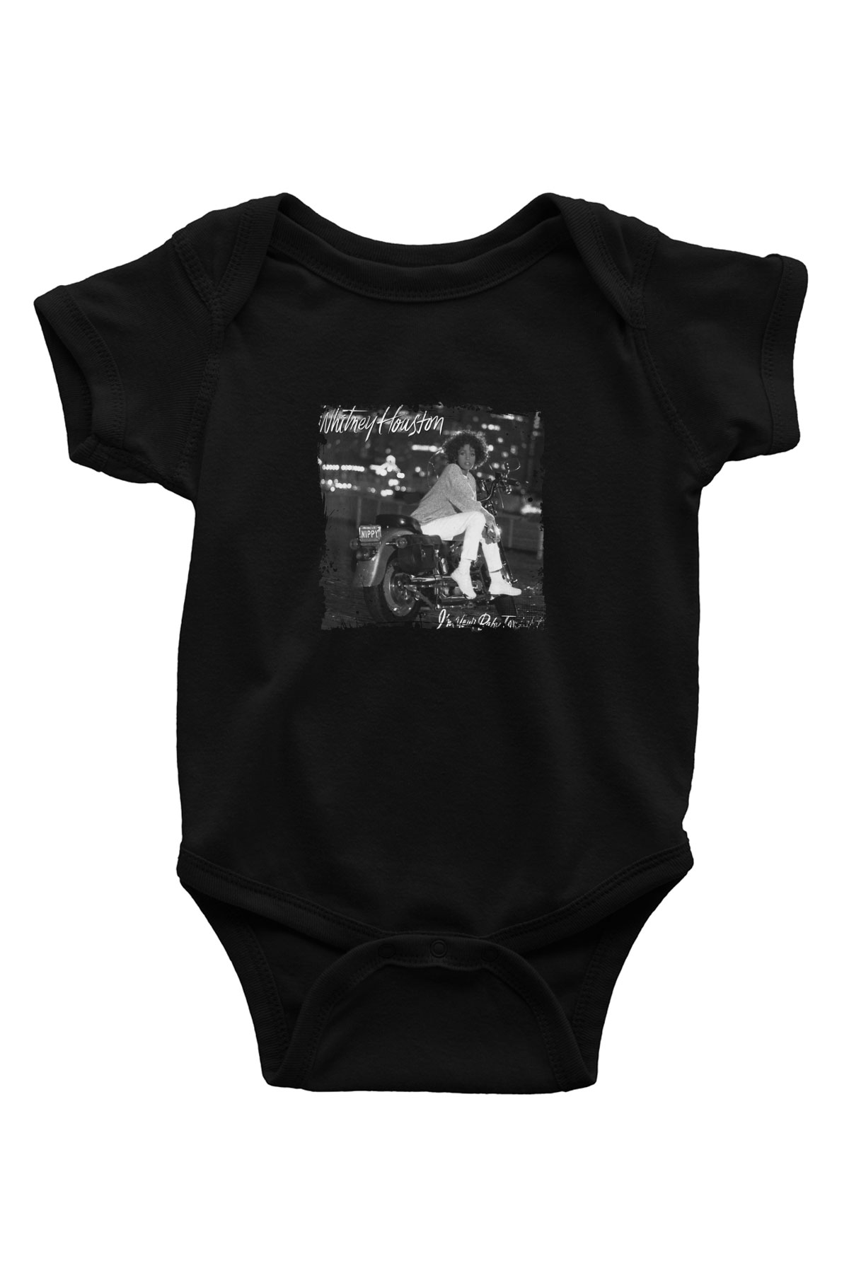 Whitney Houston Baskılı Unisex Siyah Bebek Body - Zıbın