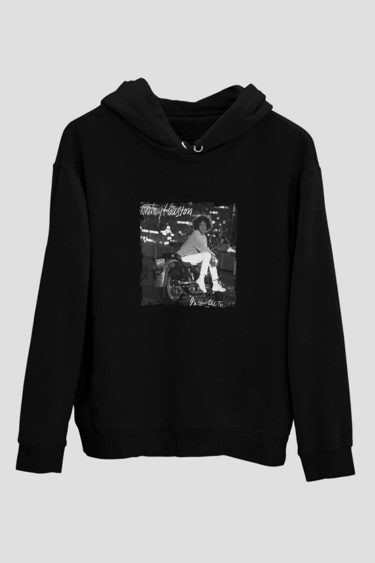 Whitney Houston Baskılı Unisex Siyah Hoodie