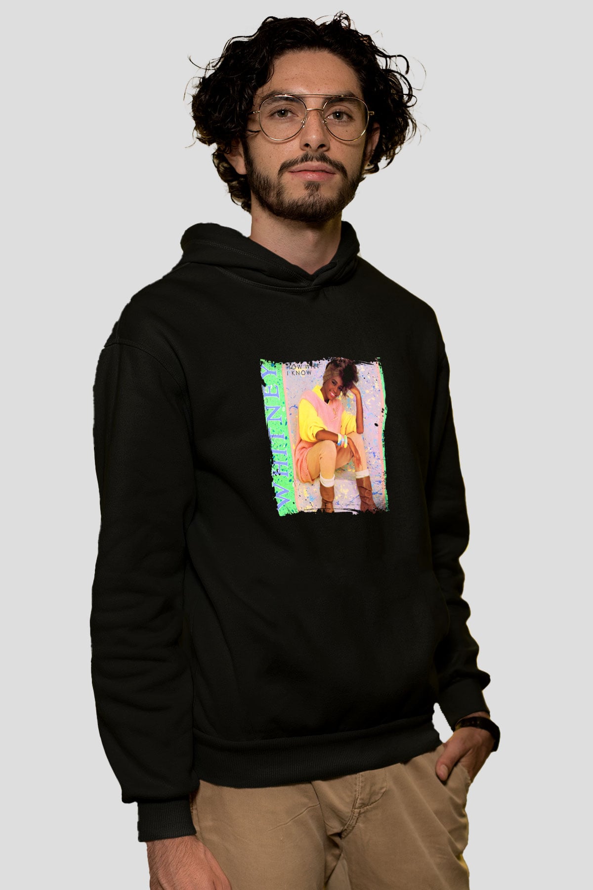 Whitney Houston Baskılı Unisex Siyah Hoodie