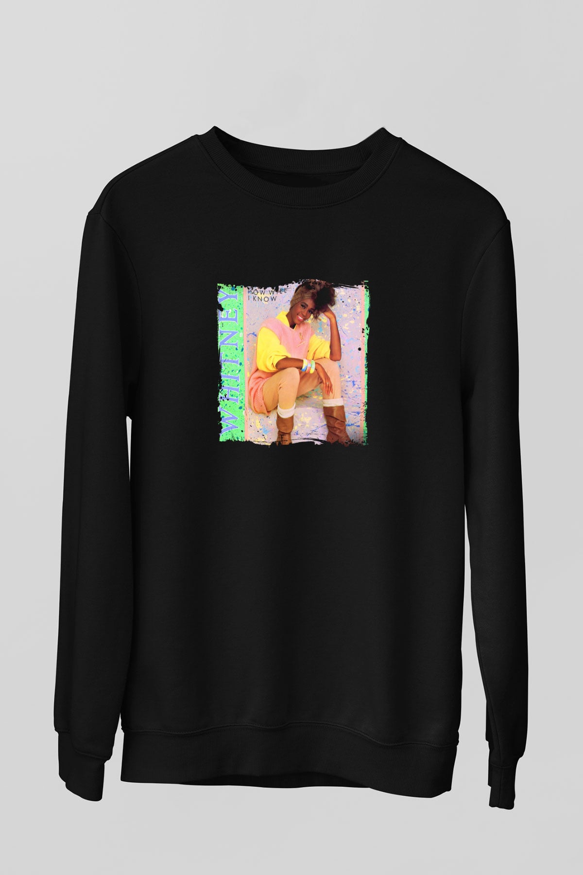 Whitney Houston Baskılı Unisex Siyah Sweatshirt