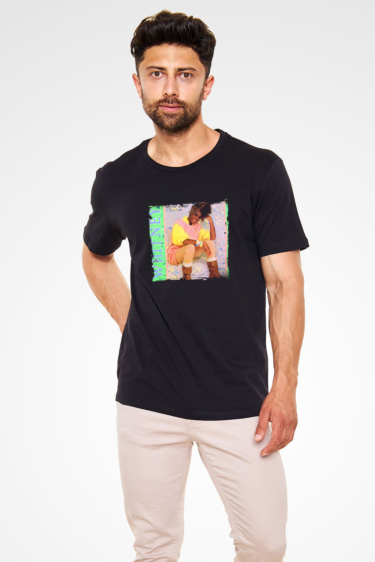 Whitney Houston Baskılı Unisex Siyah Tişört