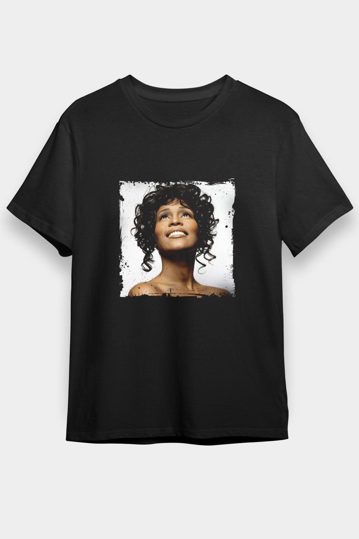 Whitney Houston Baskılı Unisex Siyah Tişört
