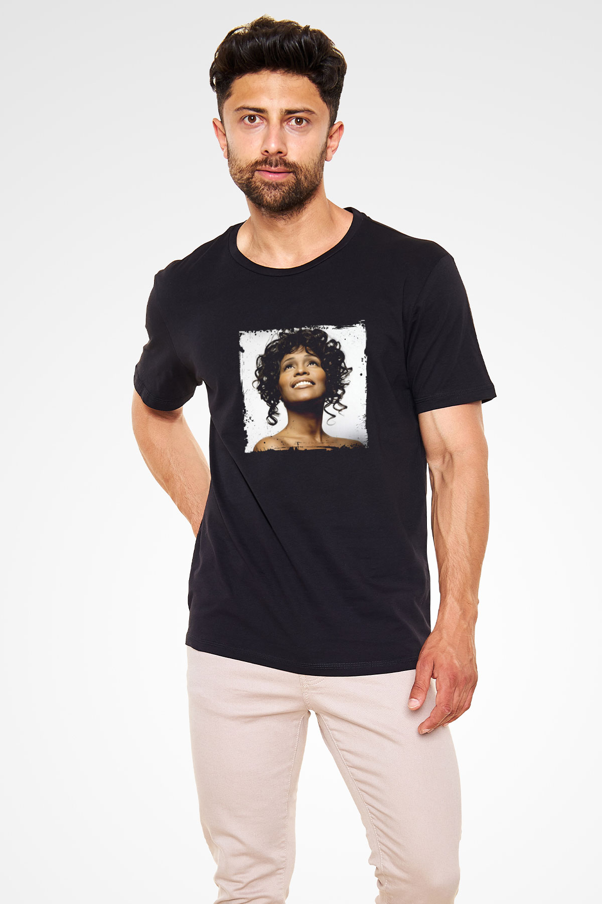 Whitney Houston Baskılı Unisex Siyah Tişört