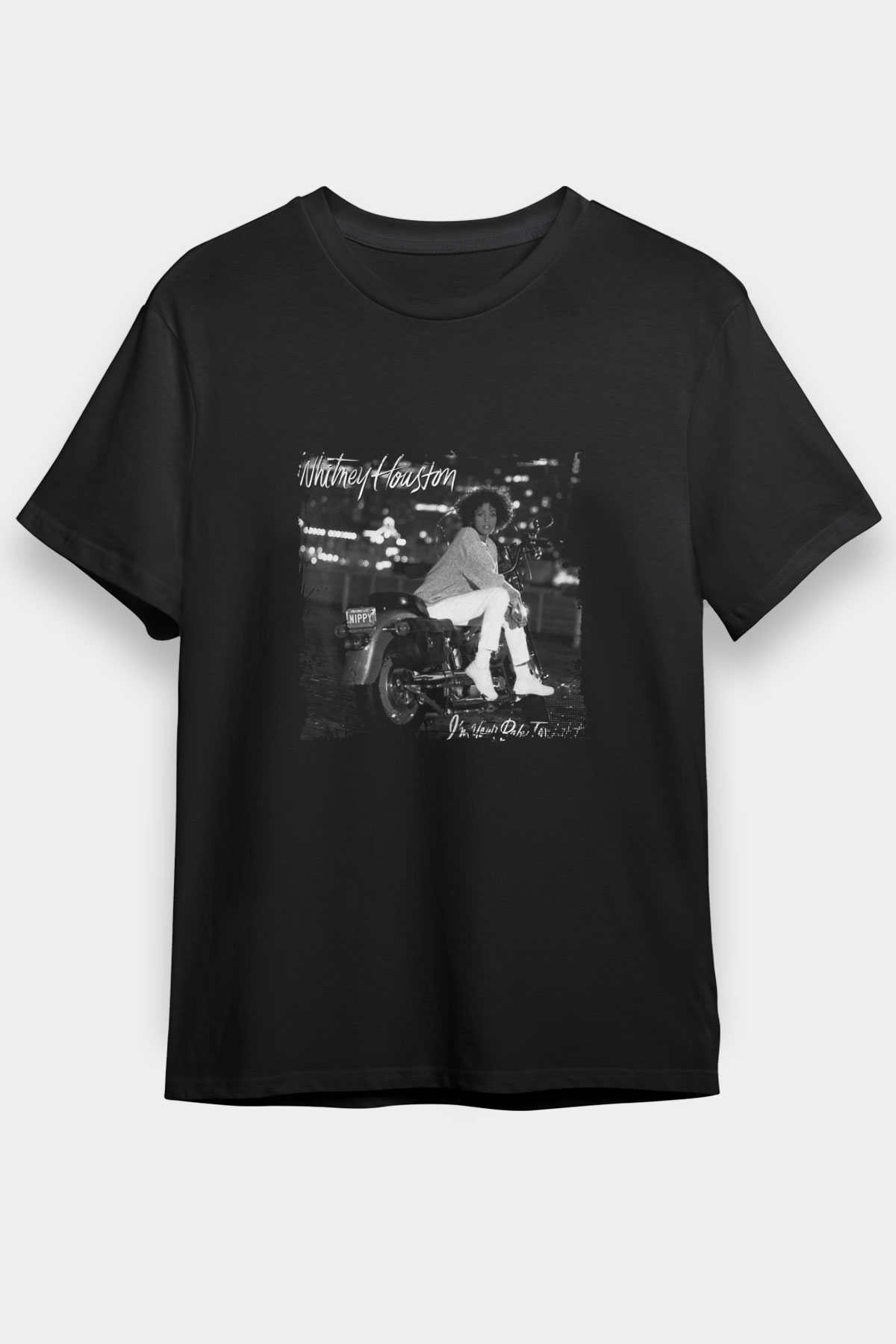 Whitney Houston Baskılı Unisex Siyah Tişört