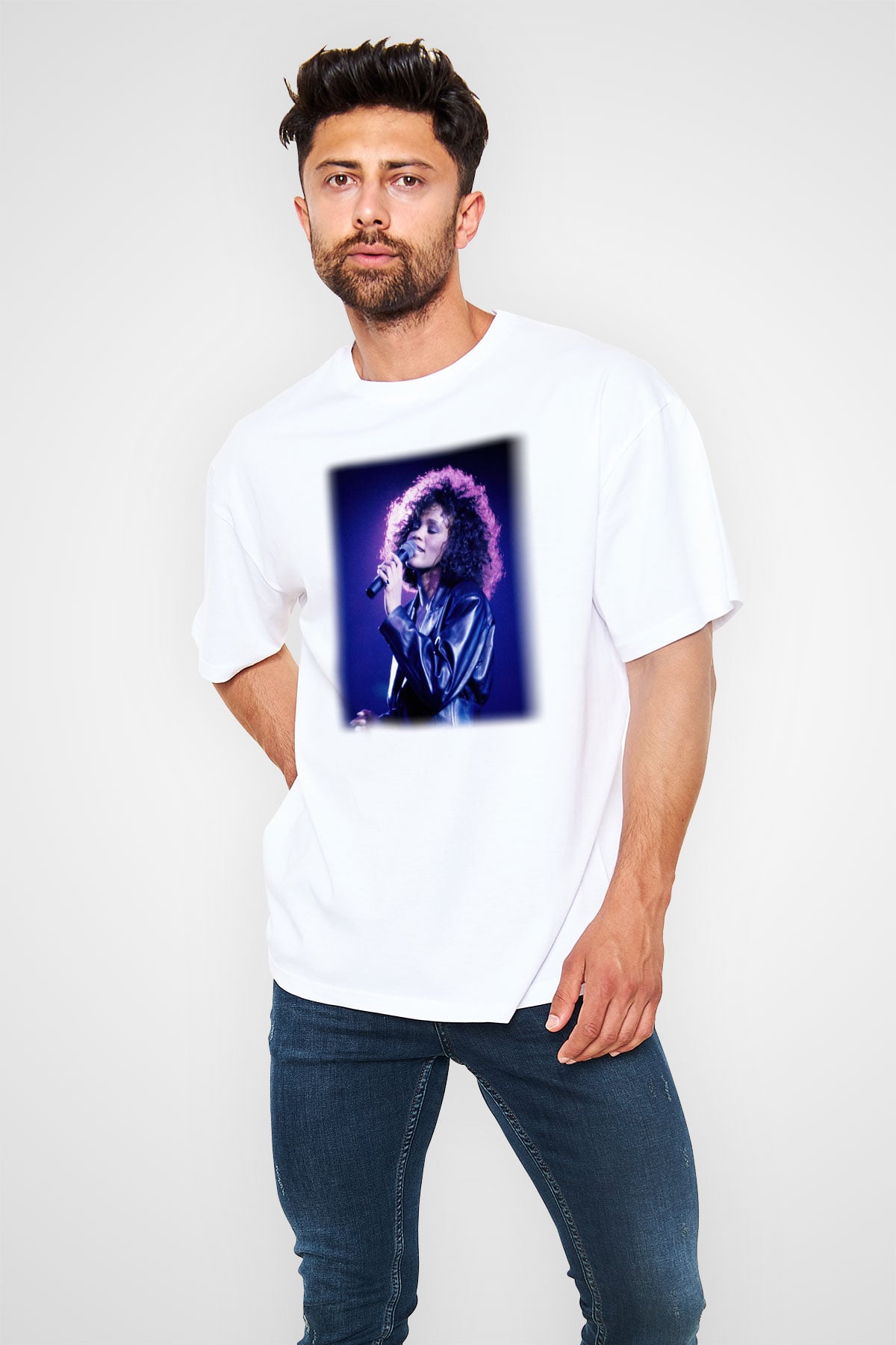 Whitney Houston Beyaz Unisex Oversize Tişört T-Shirt