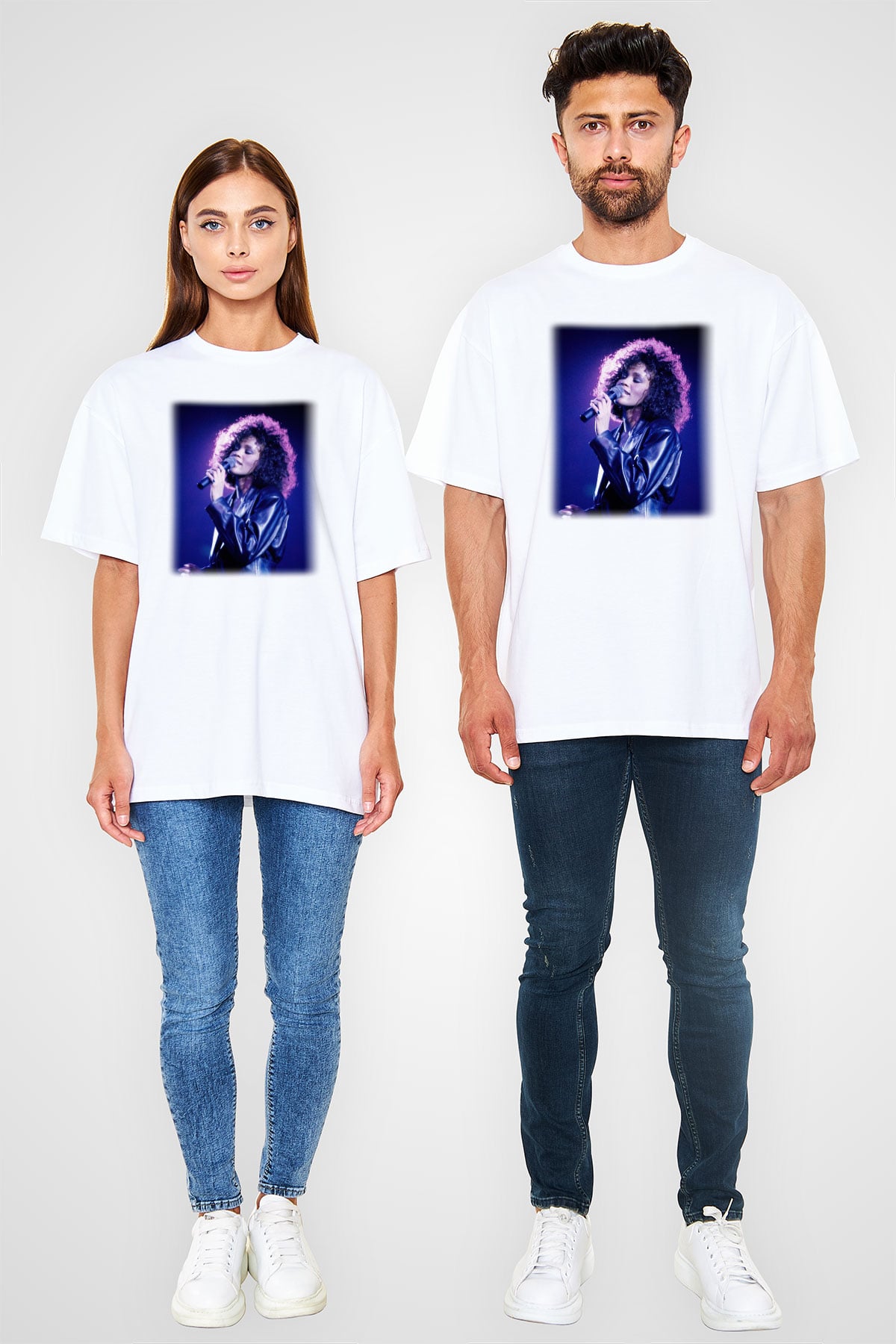 Whitney Houston Beyaz Unisex Oversize Tişört T-Shirt